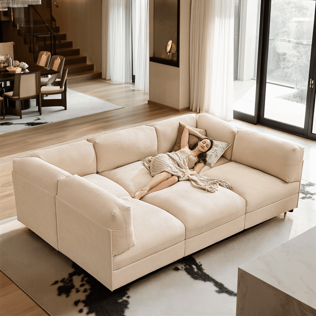 Opal 148" Oversized Sectional Sofa - Linen / Beige