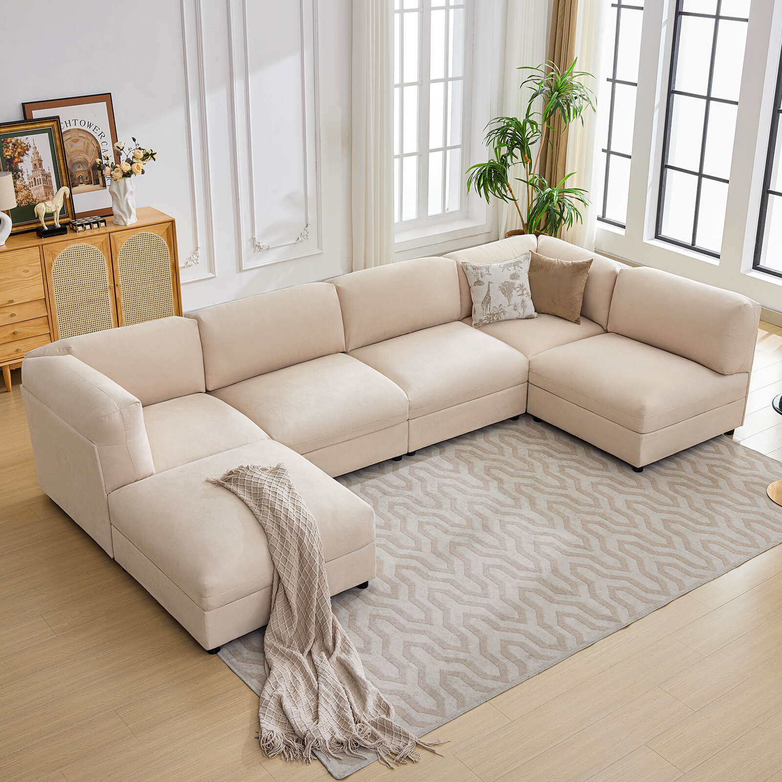 Opal 148" Oversized Sectional Sofa - Linen / Beige