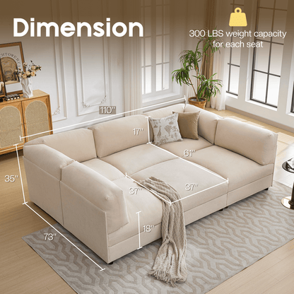 Opal 148" Oversized Sectional Sofa - Linen / Beige