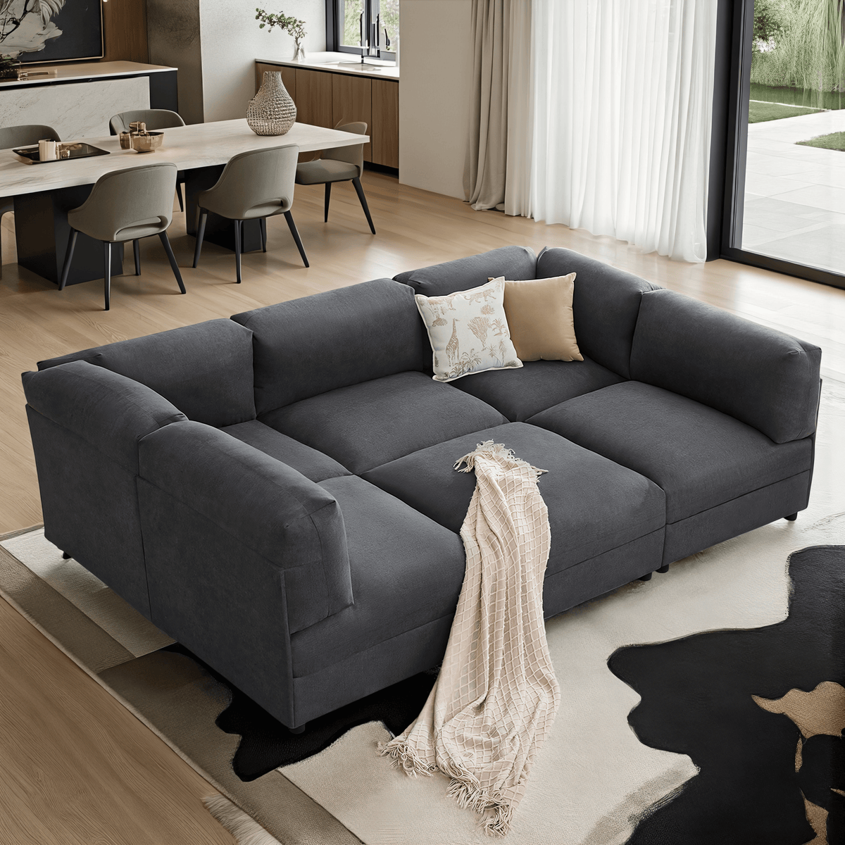 Opal 148" Oversized Sectional Sofa - Linen / Gray