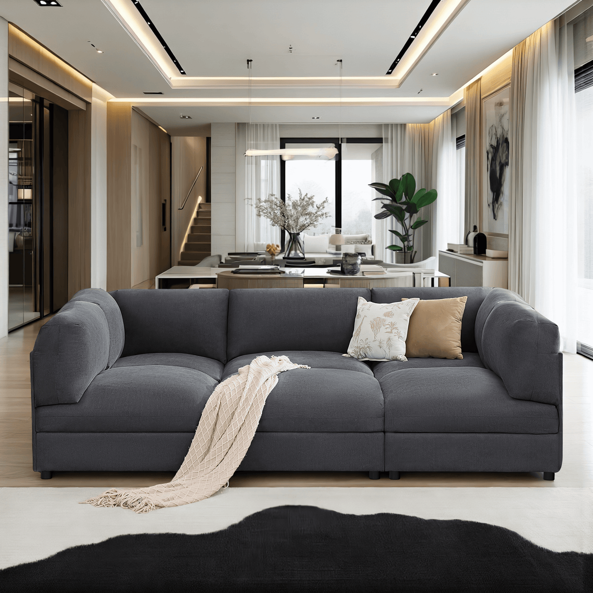 Opal 148" Oversized Sectional Sofa - Linen / Gray