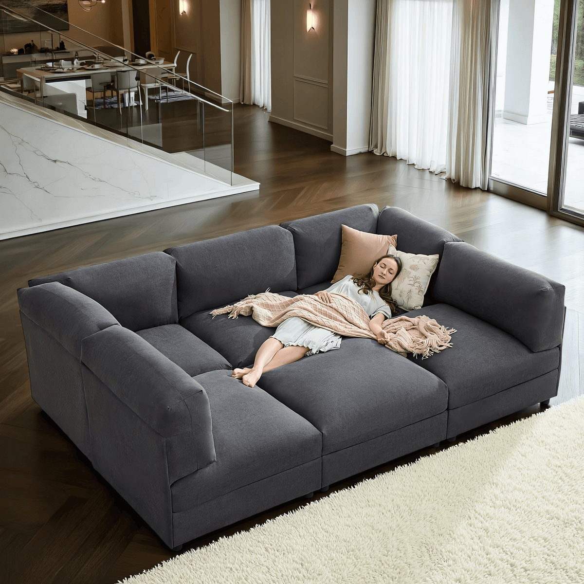 Opal 148" Oversized Sectional Sofa - Linen / Gray