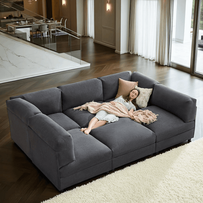 Opal 148" Oversized Sectional Sofa - Linen / Gray