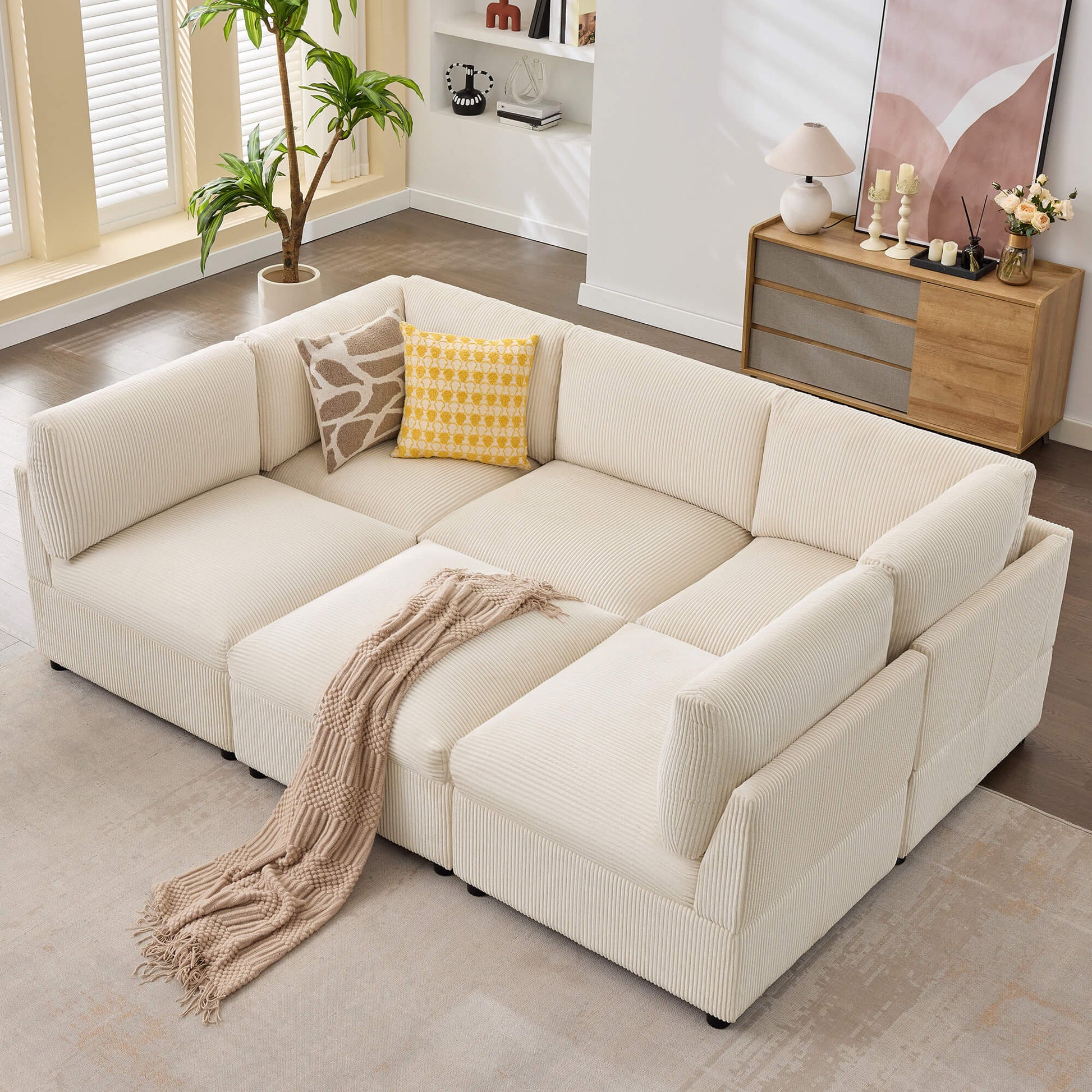 Cloudell 97" Corduroy Sectional Sofa -?Corduroy / Beige