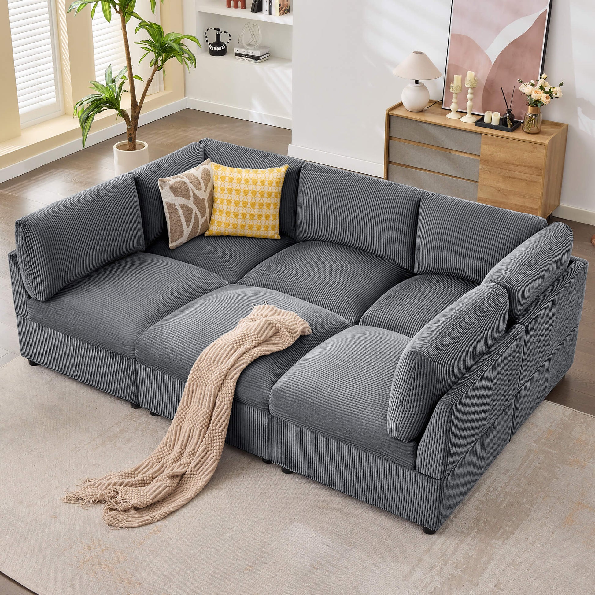 Cloudell 97" Corduroy Sectional Sofa Amerlife