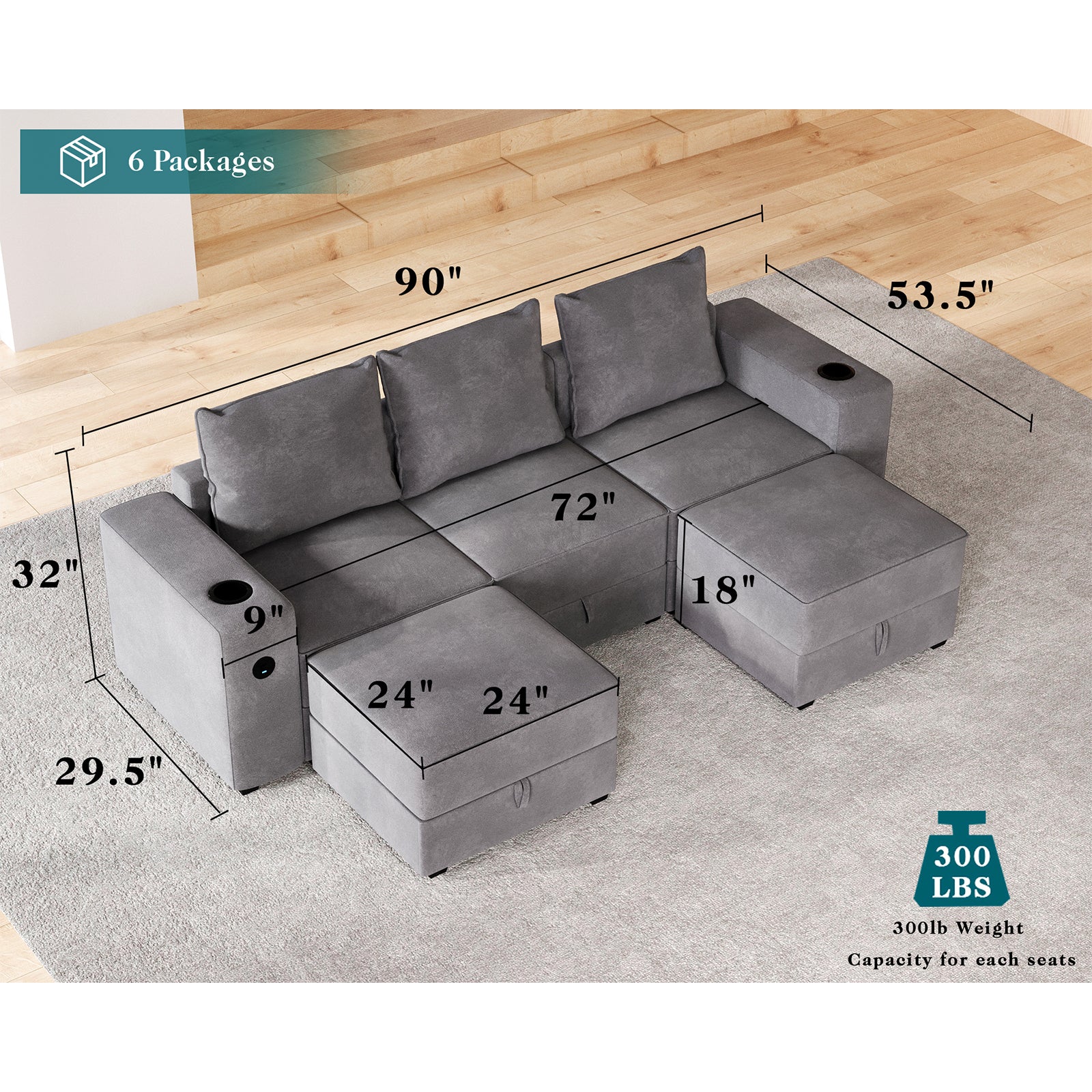5 Seats-U Shape / Grey