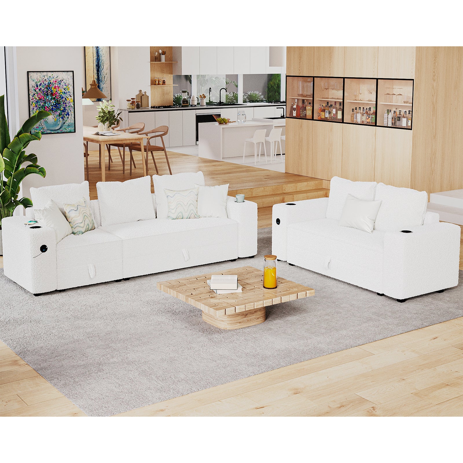 5 Seats-2 Piece / Bouclé White