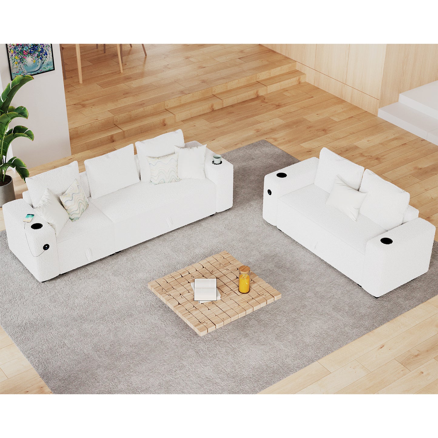 5 Seats-2 Piece / Bouclé White