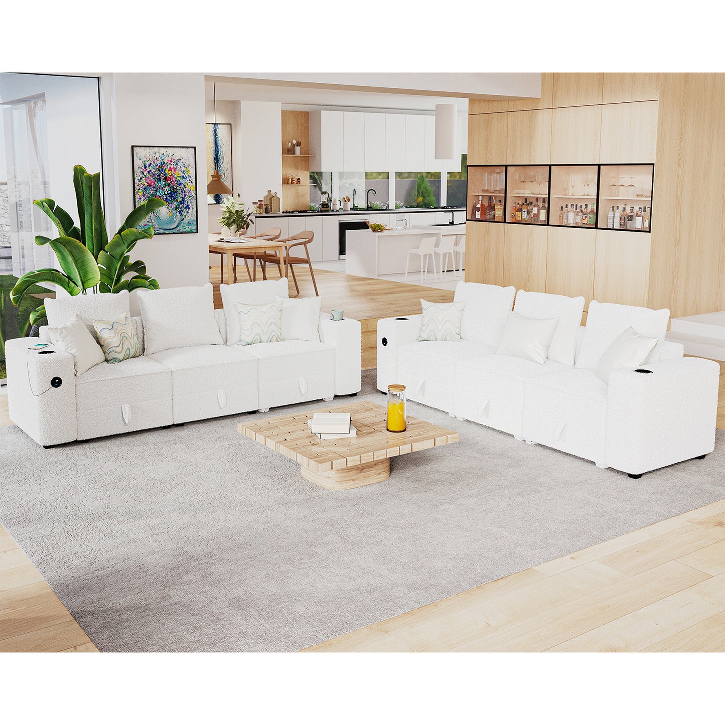 6 Seats-2 Piece / Bouclé White