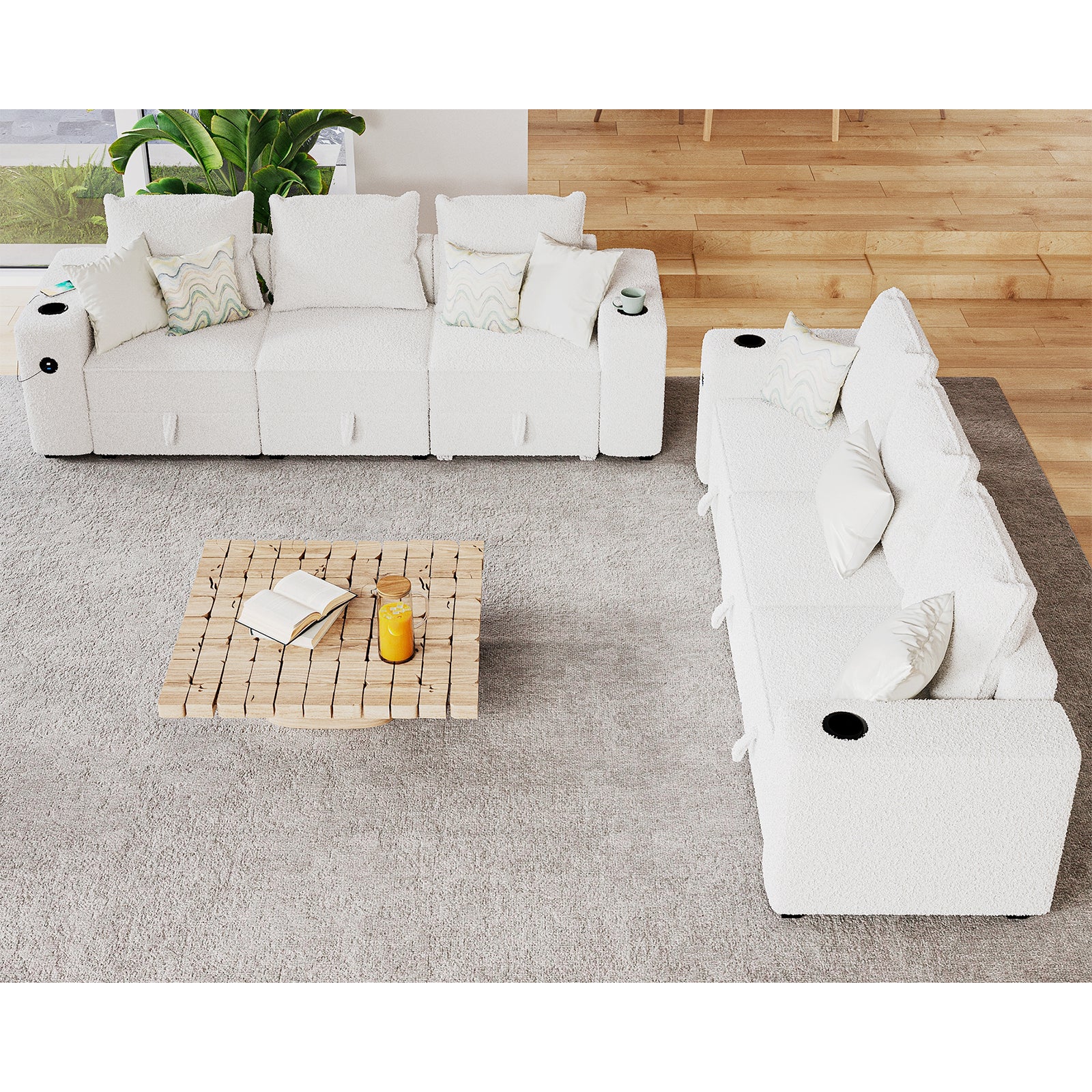 6 Seats-2 Piece / Bouclé White