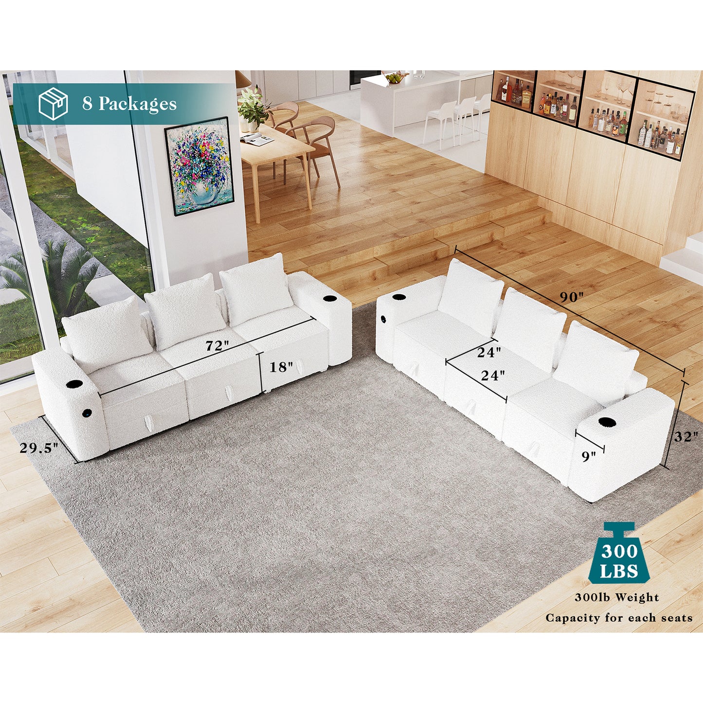 6 Seats-2 Piece / Bouclé White