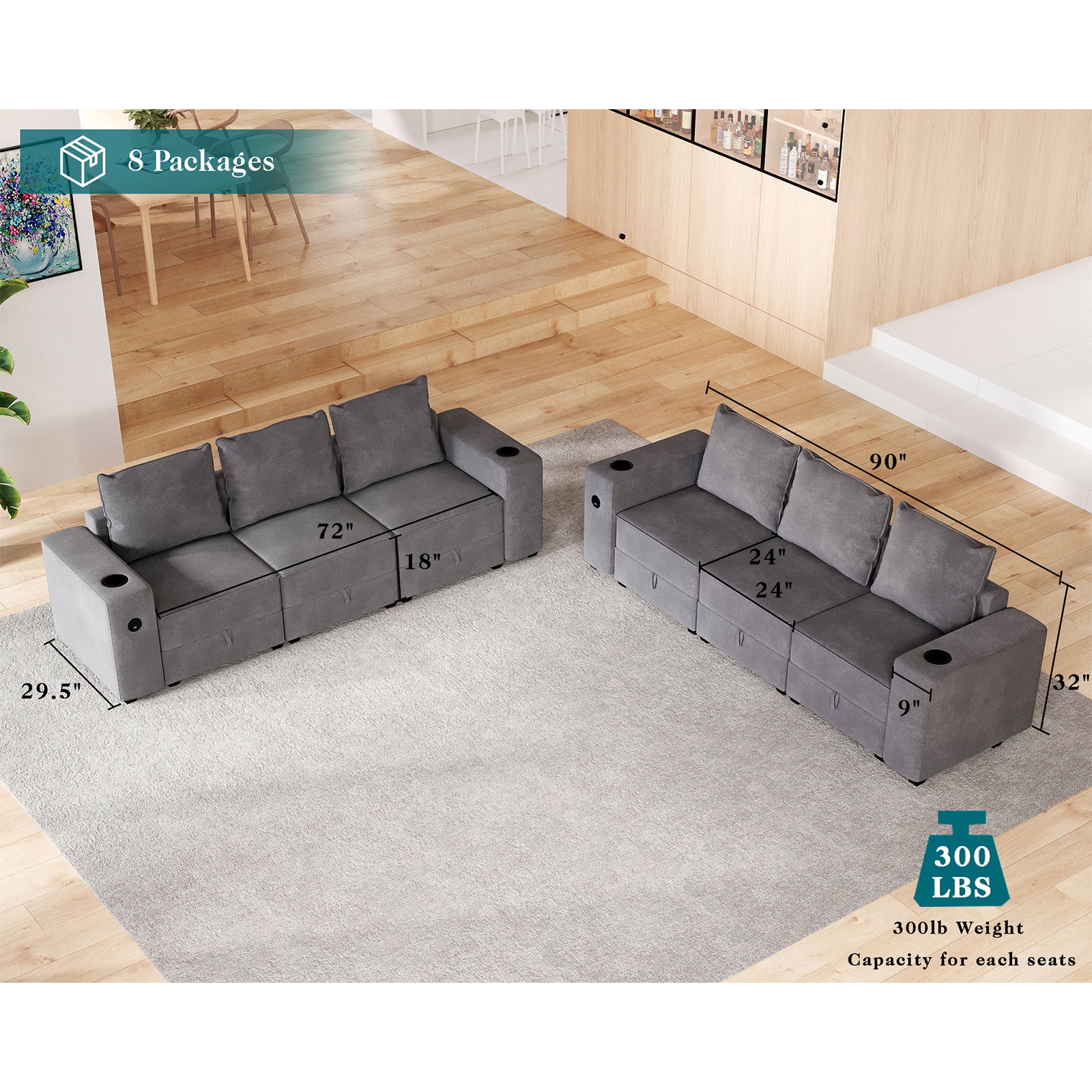 6 Seats-2 Piece / Grey