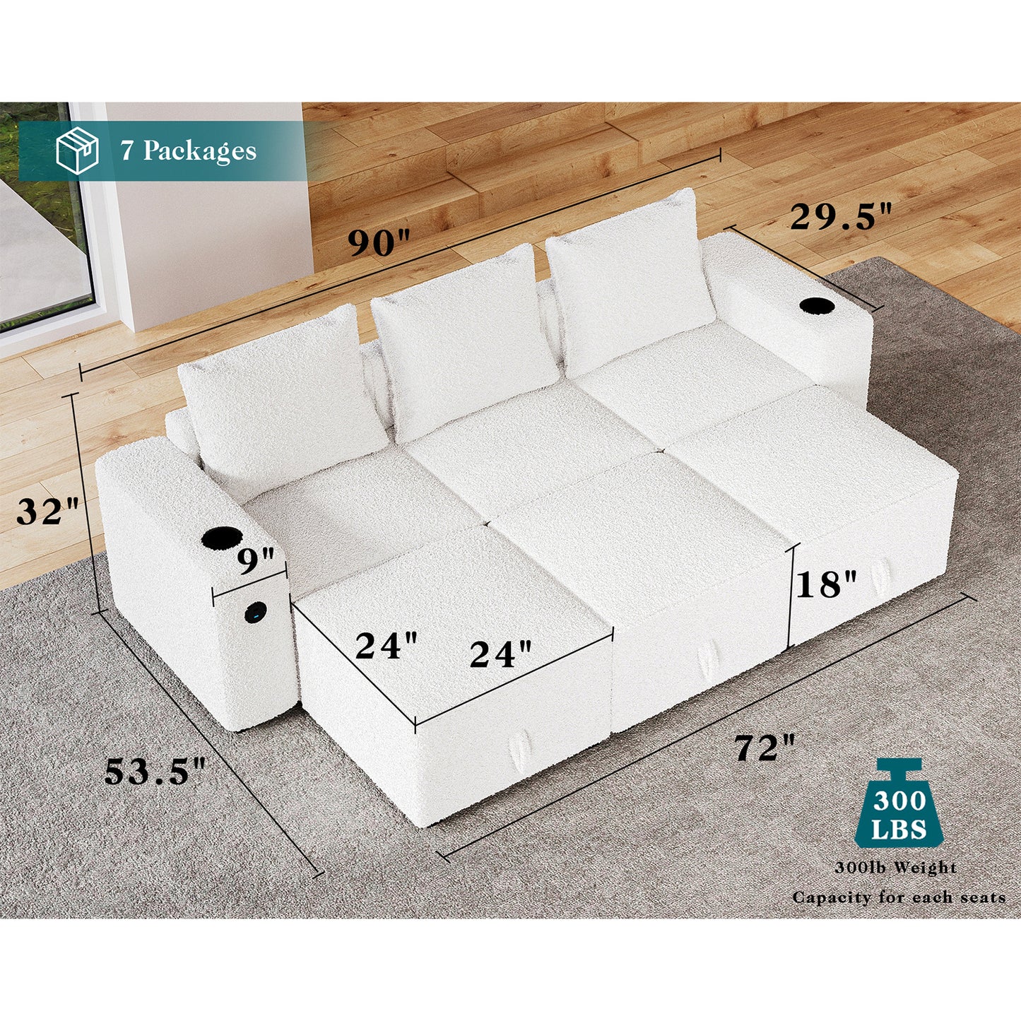6 Seats-Sleeper / Bouclé White