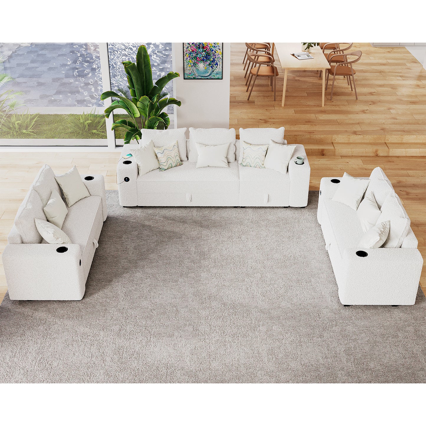 7 Seats-3 Piece / Bouclé White