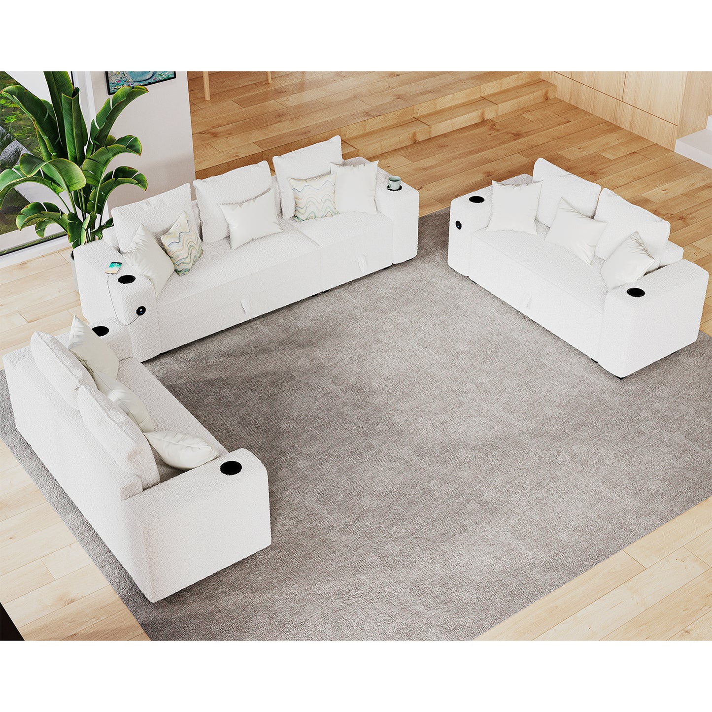 7 Seats-3 Piece / Bouclé White