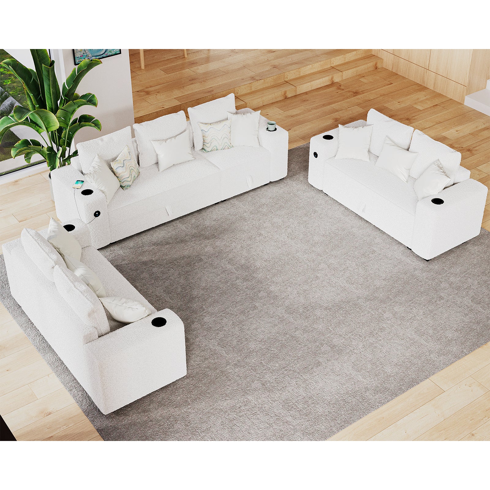 7 Seats-3 Piece / Bouclé White