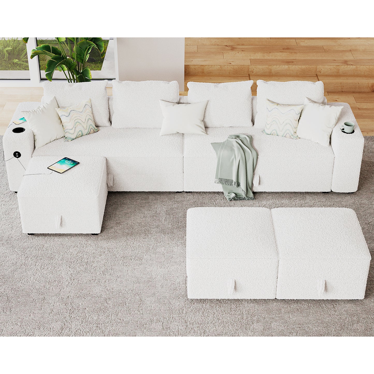 7 Seats-U Shape / Bouclé White