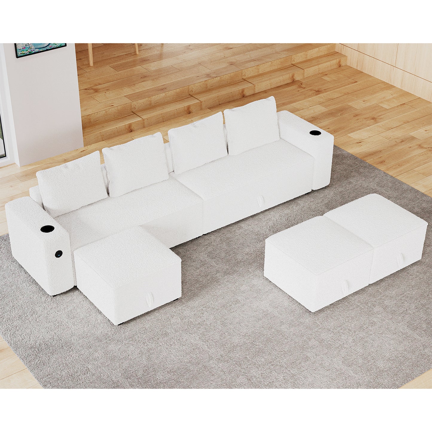 7 Seats-U Shape / Bouclé White