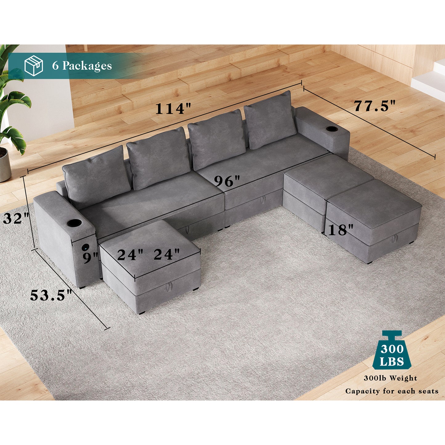 7 Seats-U Shape / Grey