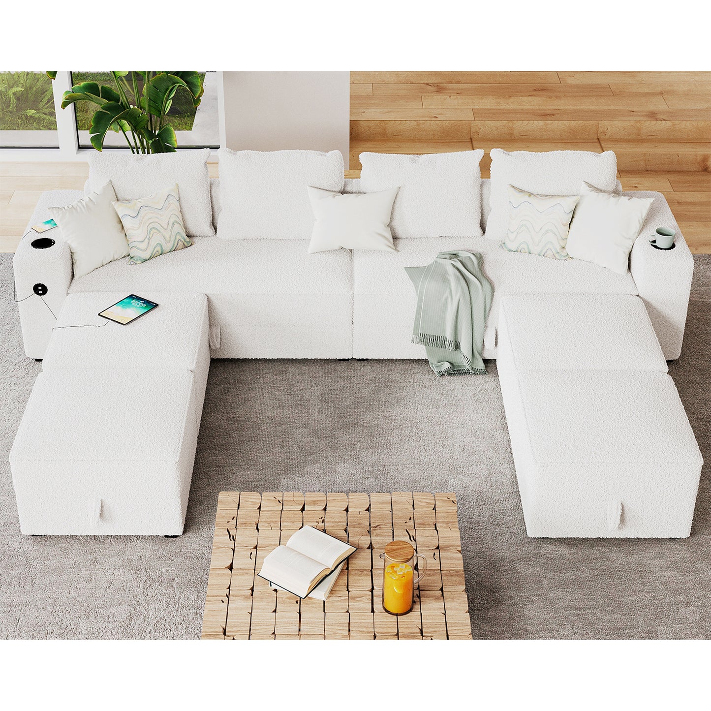 8 Seats-U Shape 1 / Bouclé White