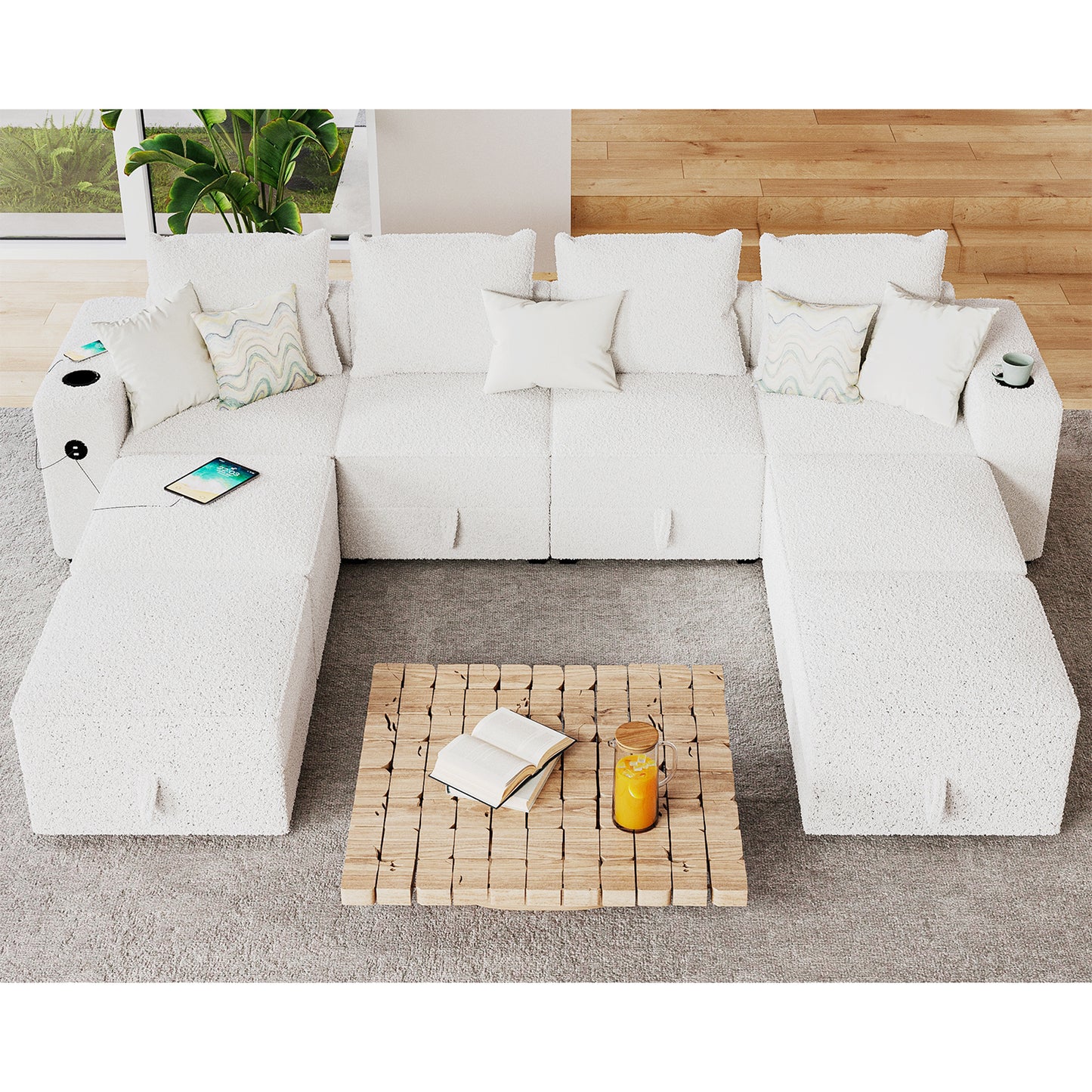 8 Seats-U Shape 2 / Bouclé White