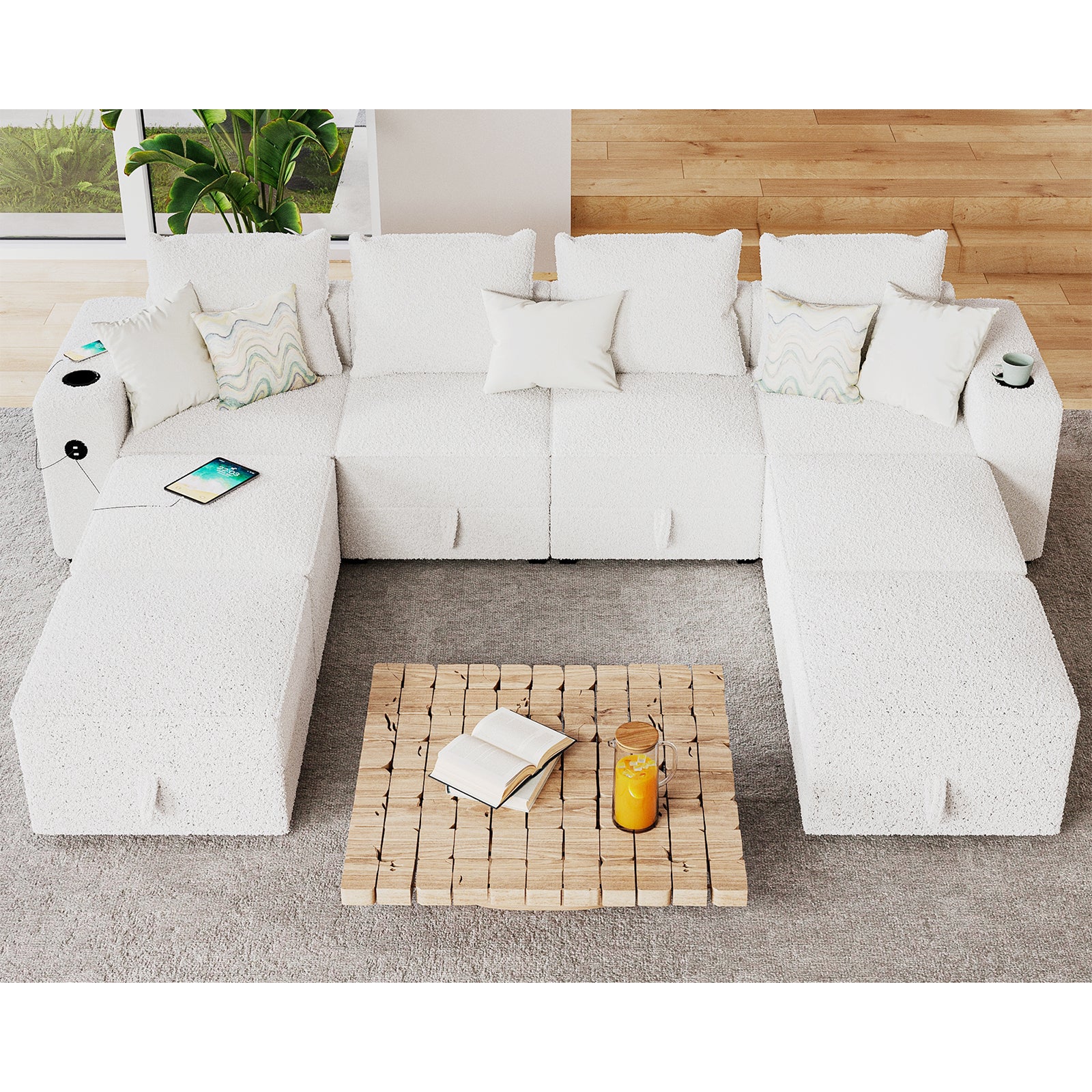 8 Seats-U Shape 2 / Bouclé White
