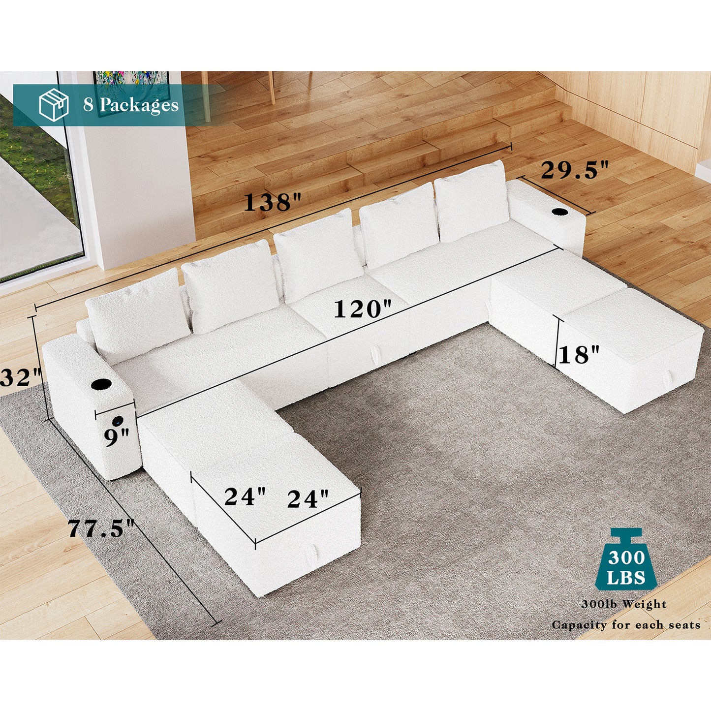 9 Seats-U Shape 1 / Bouclé White