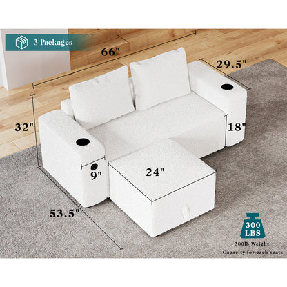Armrests & One Ottoman / Bouclé White