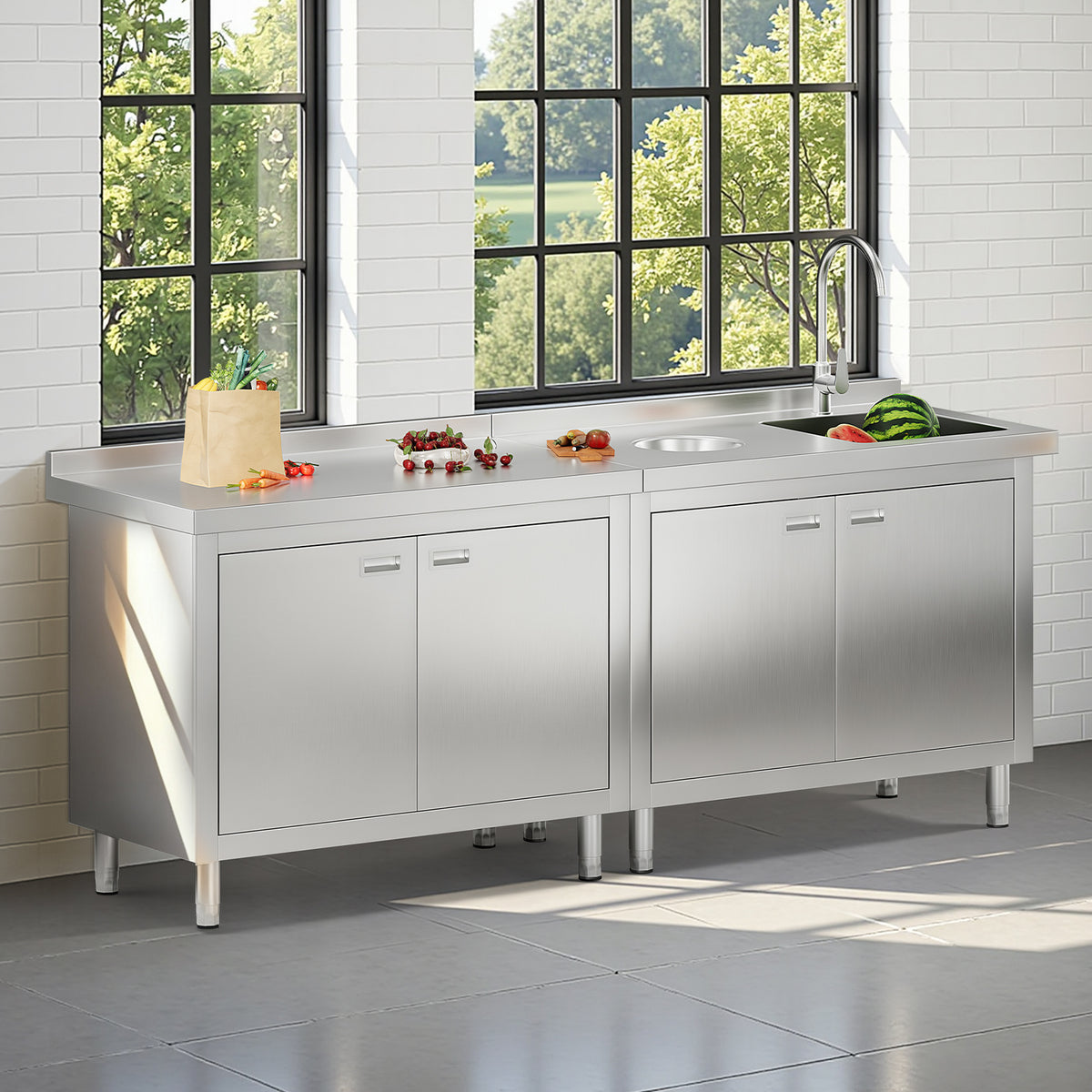 Stainless Steel Sink Cabinet Amerlife 84" x 24" x 33.5"