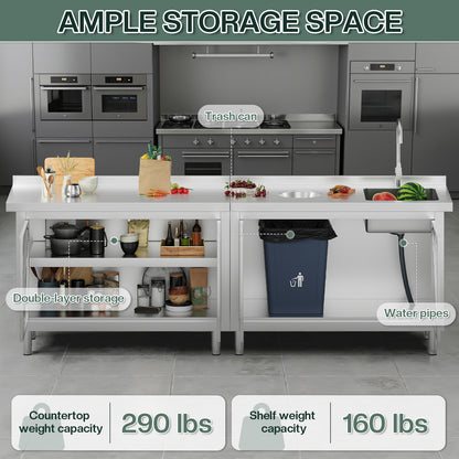Stainless Steel Sink Cabinet Amerlife 96" x 24" x 33.5"