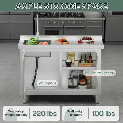 Stainless Steel Sink Cabinet Amerlife 48" x 24" x 33.5"