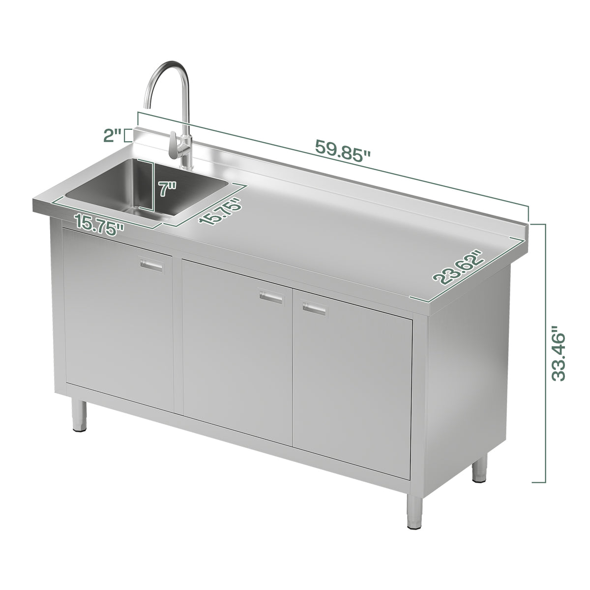 Stainless Steel Sink Cabinet Amerlife 60" x 24" x 33.5"