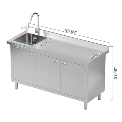 Stainless Steel Sink Cabinet Amerlife 60" x 24" x 33.5"