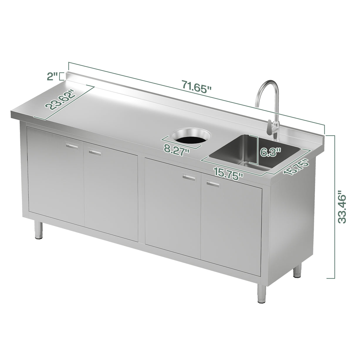 Stainless Steel Sink Cabinet Amerlife 72" x 24" x 33.5"
