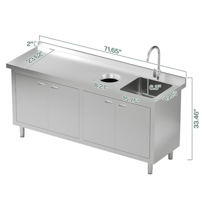Stainless Steel Sink Cabinet Amerlife 72" x 24" x 33.5"
