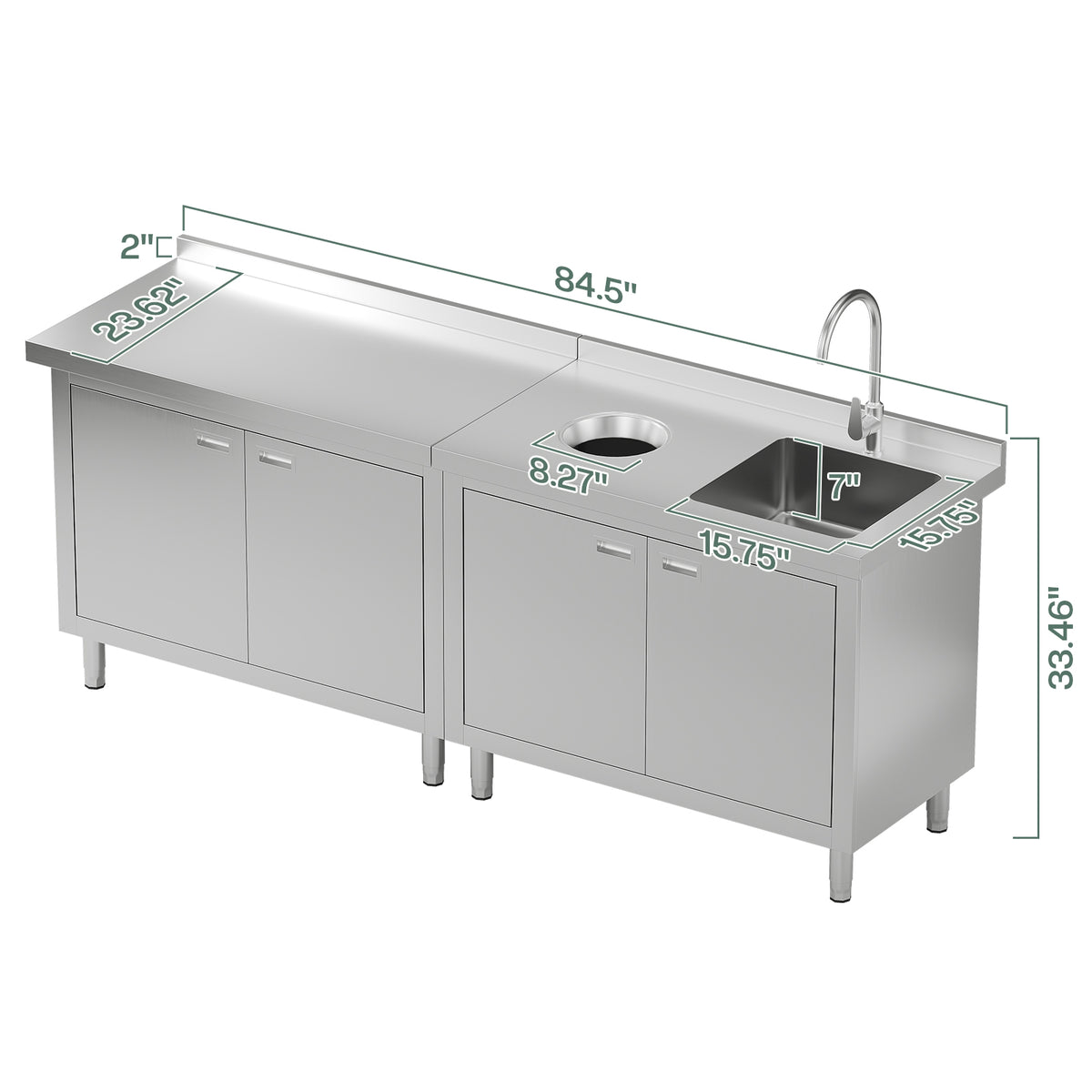 Stainless Steel Sink Cabinet Amerlife 84" x 24" x 33.5"