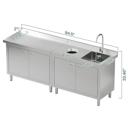 Stainless Steel Sink Cabinet Amerlife 84" x 24" x 33.5"