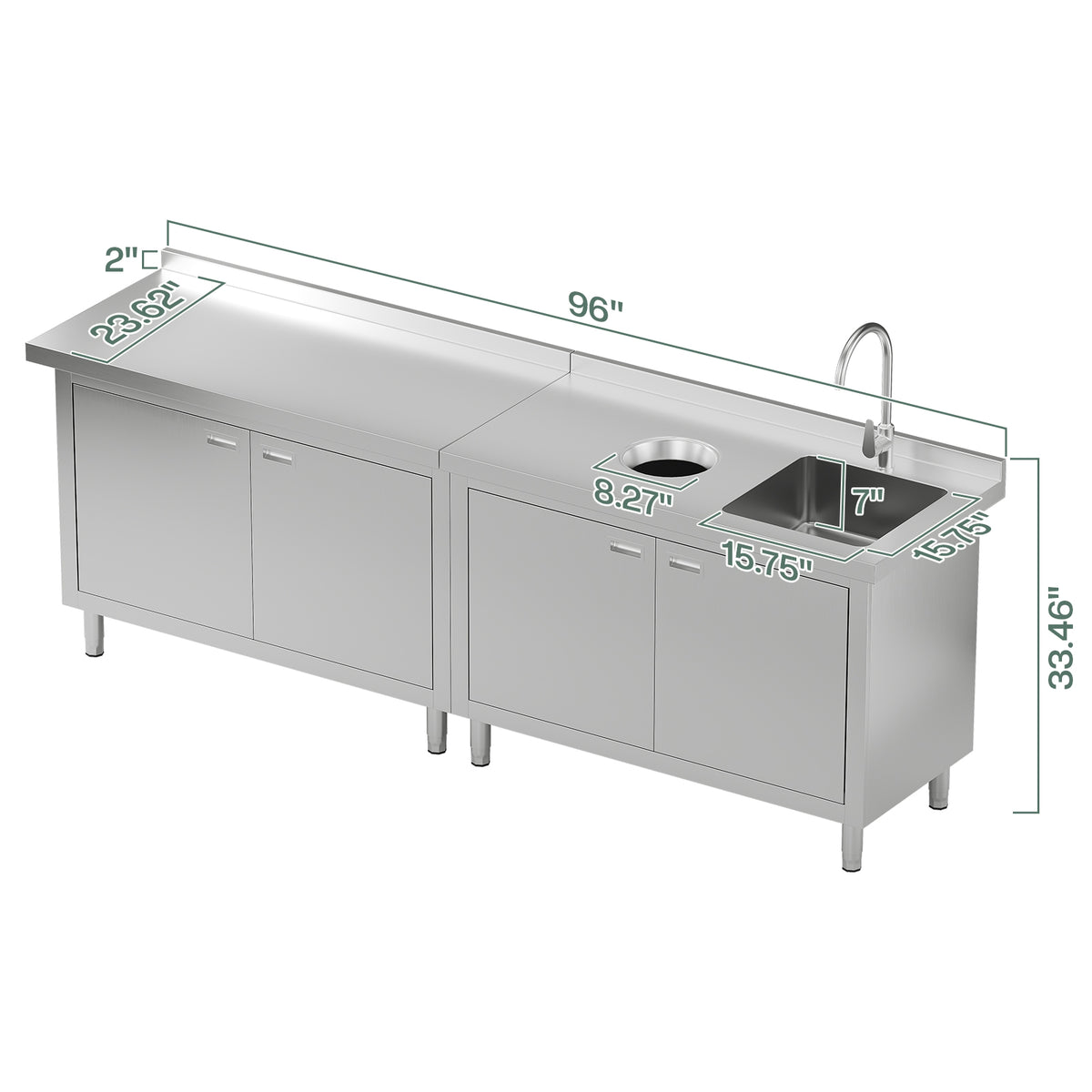 Stainless Steel Sink Cabinet Amerlife 96" x 24" x 33.5"