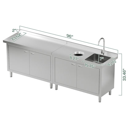 Stainless Steel Sink Cabinet Amerlife 96" x 24" x 33.5"