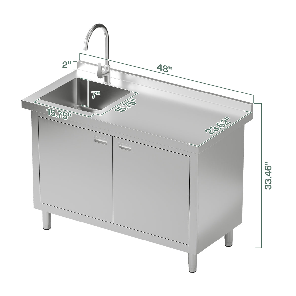 Stainless Steel Sink Cabinet Amerlife 48" x 24" x 33.5"