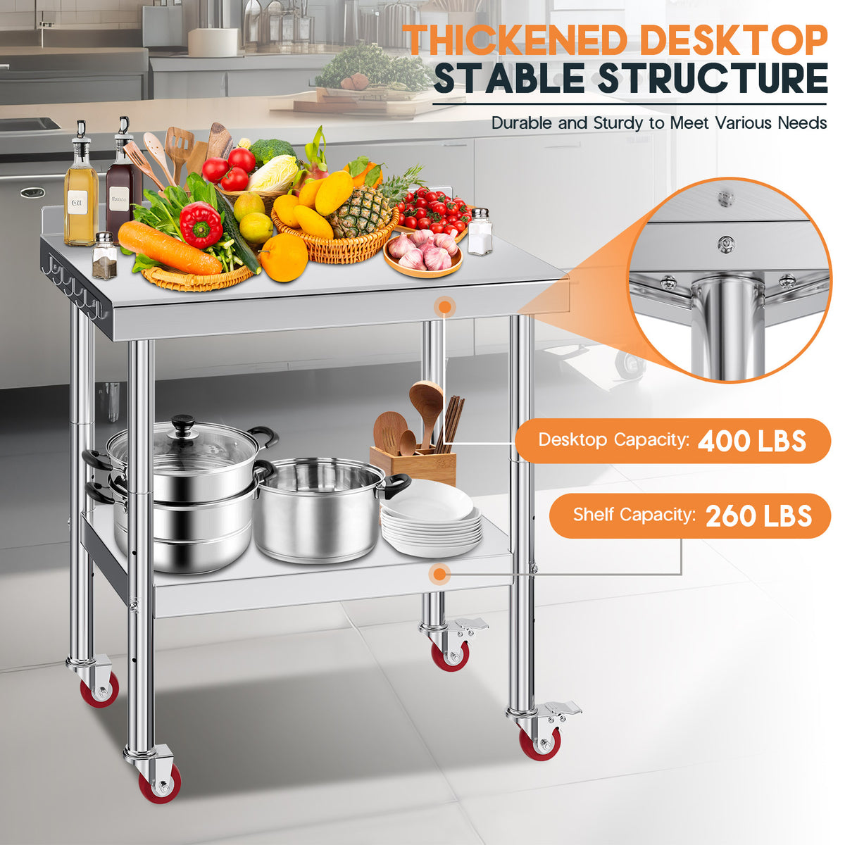 Stainless Steel Prep Table Amerlife 24x36inch / Rear Panel Style
