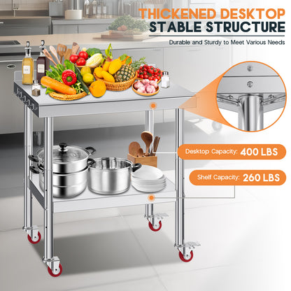 Stainless Steel Prep Table Amerlife 24x36inch / Rear Panel Style