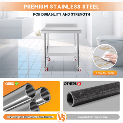 Stainless Steel Prep Table Amerlife 24x36inch / Rear Panel Style