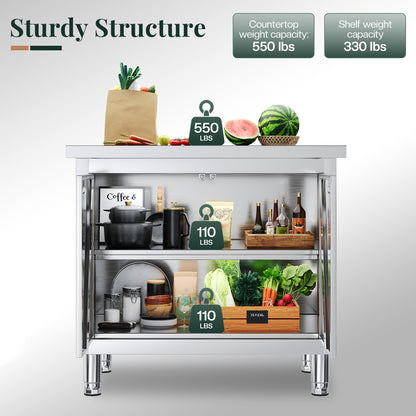 Stainless Steel Work Cabinet Amerlife 24" x 36" x 34" - Work Table with Cabinet
