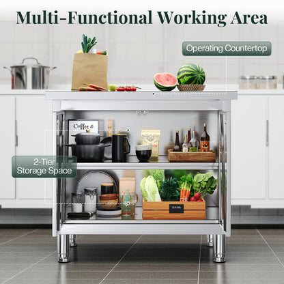 Stainless Steel Work Cabinet Amerlife 24" x 36" x 34" - Work Table with Cabinet