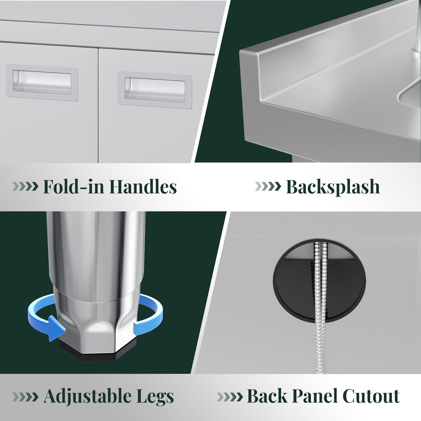 Stainless Steel Work Cabinet Amerlife 24" x 36" x 34" - Sink Cabinet with Trash Bin