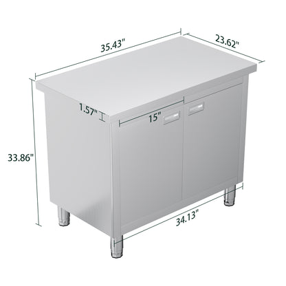 Stainless Steel Work Cabinet Amerlife 24" x 36" x 34" - Sink Cabinet with Trash Bin