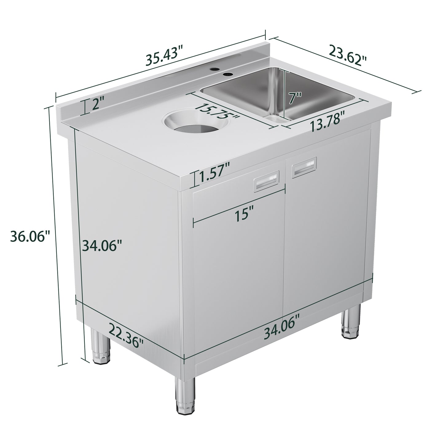 Stainless Steel Work Cabinet Amerlife 24" x 36" x 34" - Work Table with Cabinet