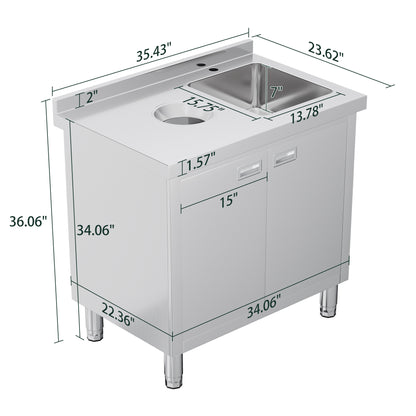 Stainless Steel Work Cabinet Amerlife 24" x 36" x 34" - Work Table with Cabinet