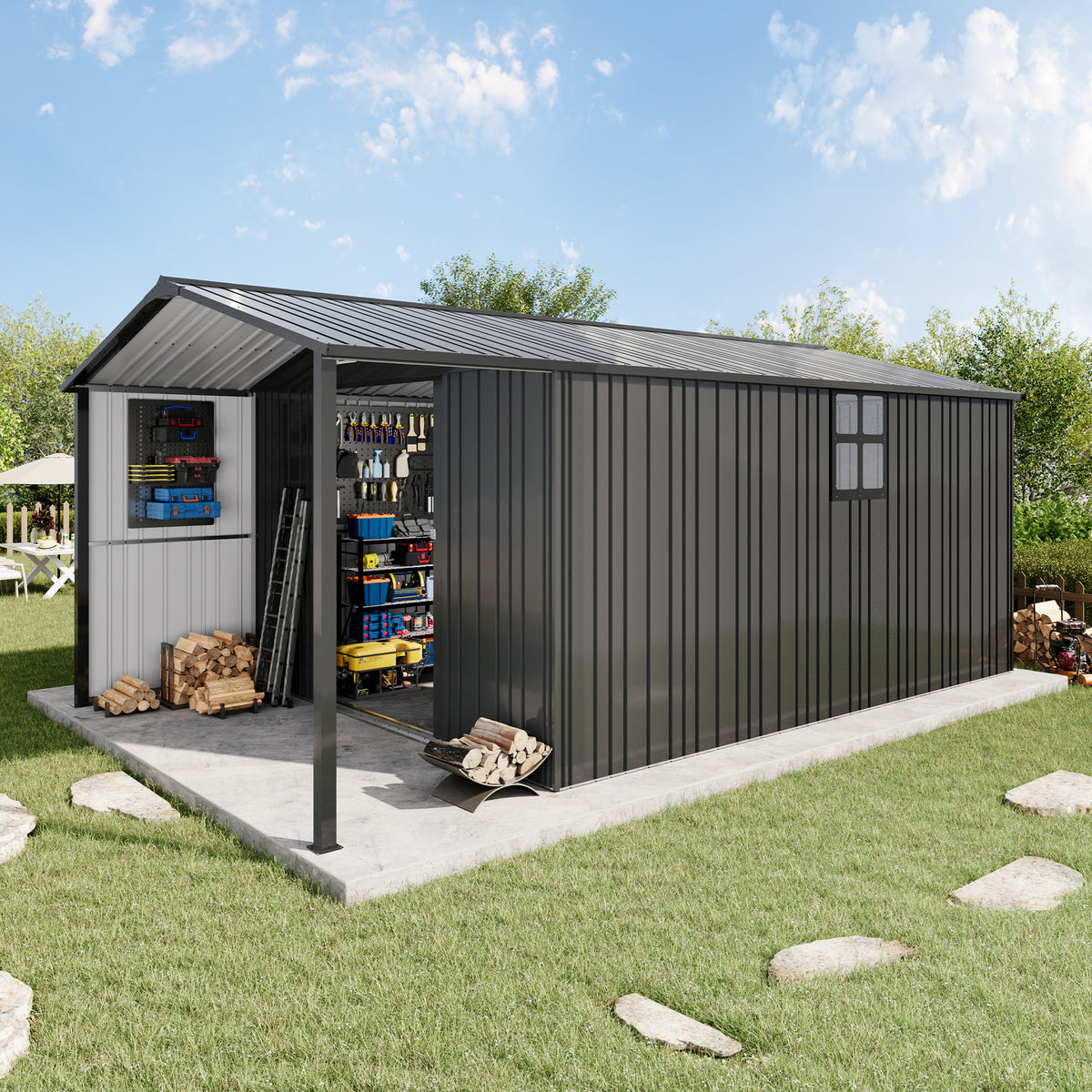 Outdoor Storage Shed with Lounge Area Amerlife